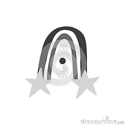 Doodle rainbow with big stars. Hand drawing monochrome rainbow close up. Vector stock illustration isolated on white background Vector Illustration