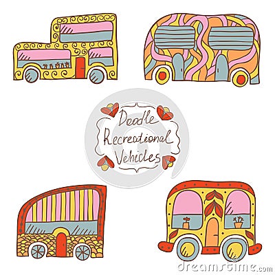 Doodle recreational vehicles Cartoon Illustration