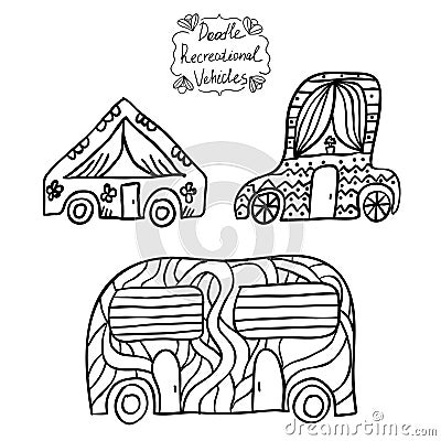 Doodle recreational vehicles Cartoon Illustration