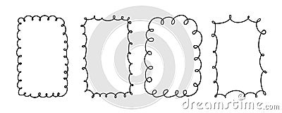 Doodle rectangle and oval looped frames. Hand drawn scalloped edge rectangle and ellipse shapes. Simple label form Vector Illustration