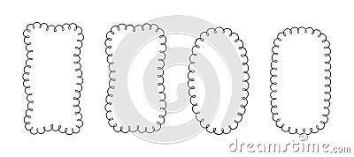 Doodle retangle and oval scalloped frames. Hand drawn scalloped edge rectangle and ellipse shapes. Simple label form Vector Illustration