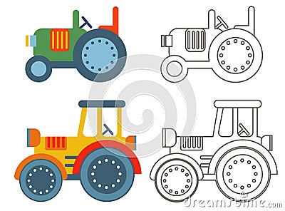 Doodle retro agricultural tractors . Vector Illustration