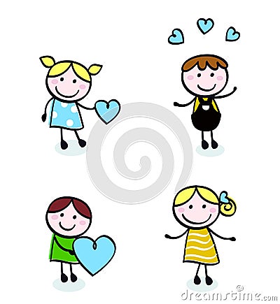 Doodle retro stitch kids with love icons. Vector Illustration