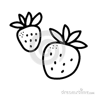 Doodle ripe strawberry. Outline berries with leaves Vector Illustration