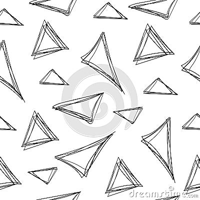 Doodle seamless pattern with free hand drowing triangels. Monochrom vector background. Vector Illustration