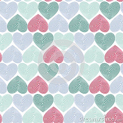 Doodle seamless pattern with hearts on white background Optical illusion 3D three-dimensional volume. Vector Vector Illustration