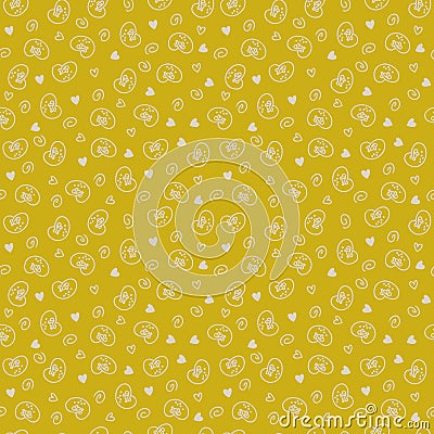 Doodle seamless pattern of pretzels and hearts for scrapbooking, textile and prints Cartoon Illustration