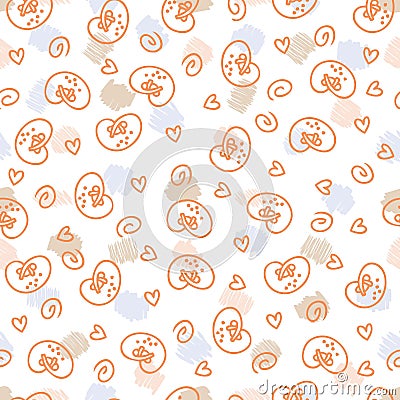 Doodle seamless pattern of pretzels and hearts. Perfect for scrapbooking, textile and prints. Hand drawn vector illustration Vector Illustration