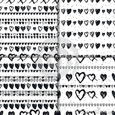 Doodle seamless pattern set with hearts Vector Illustration