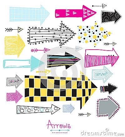 Doodle set - arrows.Creative graphic background.Sketch arrow collection for your design. Hand drawn with ink. Vector Vector Illustration