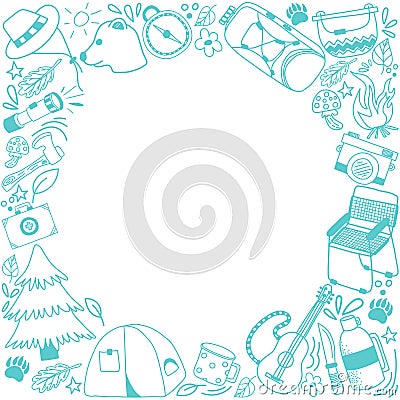 Doodle set with camping elements Cartoon Illustration