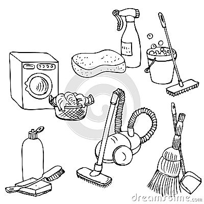 Doodle set for home cleaning Vector Illustration