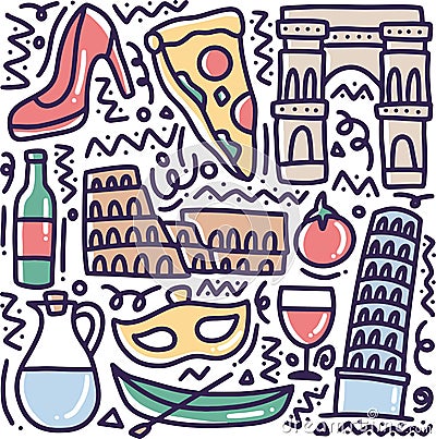 doodle set of italy holidays hand drawing Vector Illustration