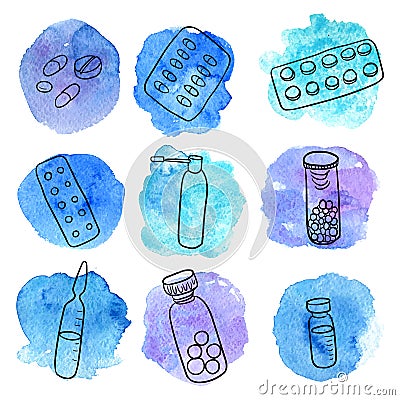 Doodle set of medicines Vector Illustration