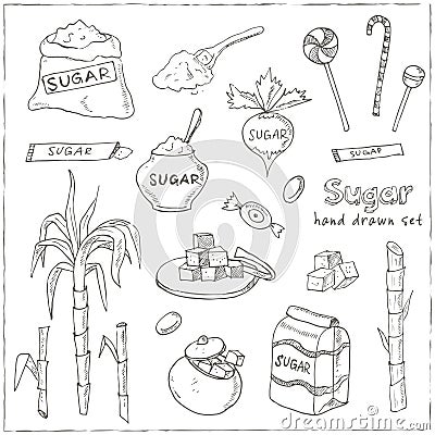 Doodle Set of sugar products Vector illustration Vector Illustration