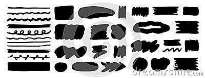 doodle shape rough and hand drawn rectangle grunge brush texture set. line button and circle frames. round sketch banner Vector Illustration