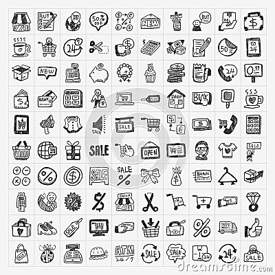 Doodle shopping icons set Vector Illustration