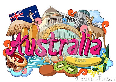 Doodle showing Architecture and Culture of Australia Vector Illustration