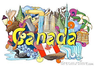 Doodle showing Architecture and Culture of Canada Vector Illustration