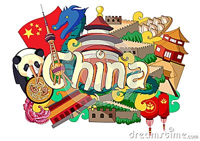 Doodle showing Architecture and Culture of China Vector Illustration