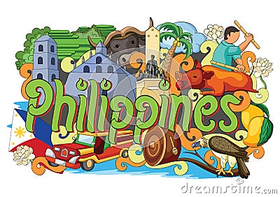 Doodle showing Architecture and Culture of Philippines Vector Illustration