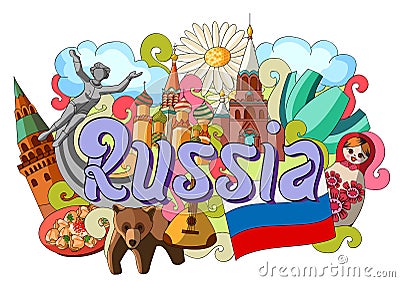 Doodle showing Architecture and Culture of Russia Vector Illustration