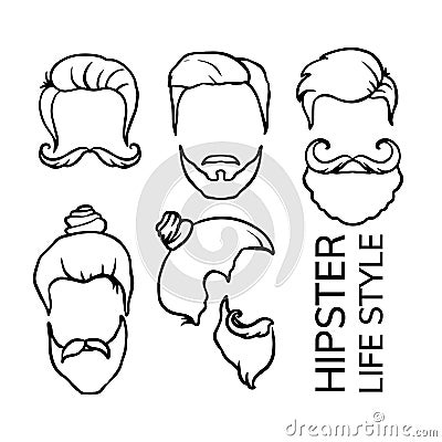 Doodle sketch beard and men`s hairstyles Vector Illustration