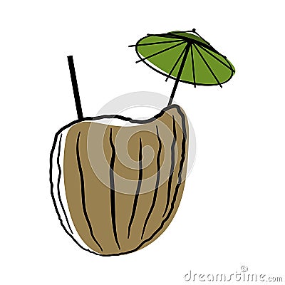 Doodle Sketch Coconut Cocktail Vector Illustration