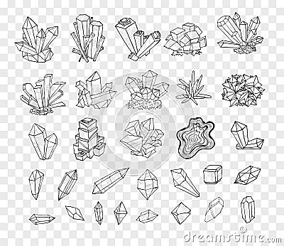 Doodle sketch crystals. Collection of minerals Vector Illustration