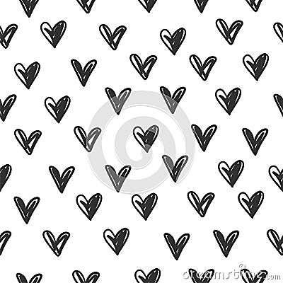 Doodle sketchy heart seamless vector simle pattern Vector Illustration