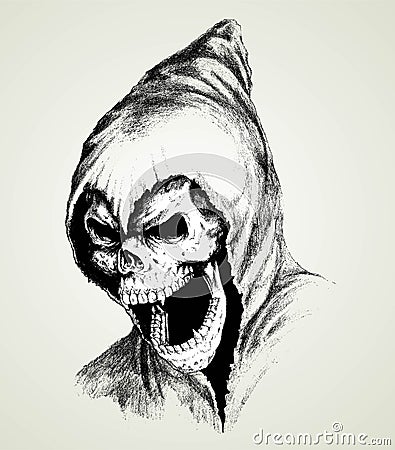 Doodle skull with old hoodie or slaughter Vector Illustration