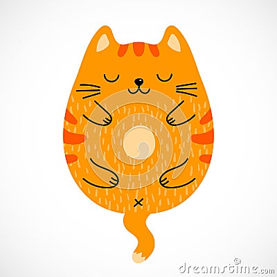 Doodle sleeping red cat Vector Illustration