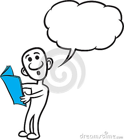 Doodle small person - reading newspaper Vector Illustration