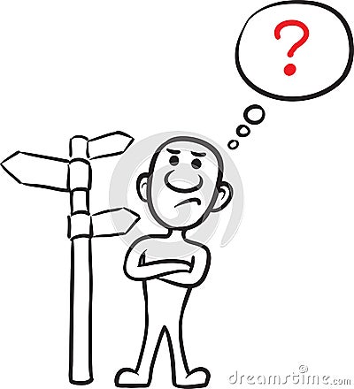 Doodle small person - thinking which way to go Vector Illustration