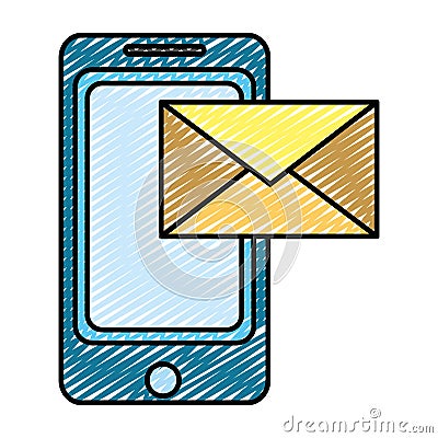 Doodle smartphone technology with electronic e-mail message Vector Illustration