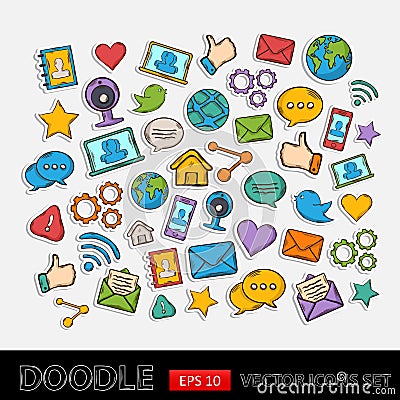 Doodle Social Network Set Vector Illustration