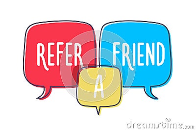 Doodle speech bubbles with Refer a Friend message. Vector hand drawn icon design Vector Illustration