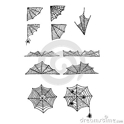 Doodle spider web set. Halloween vector decoration Vector Illustration
