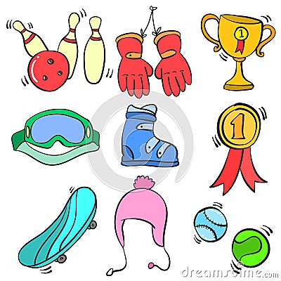 Doodle sport equipment various style Vector Illustration