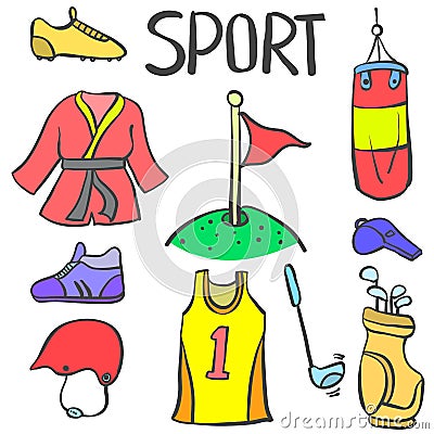 Doodle of sport equipment various style Vector Illustration