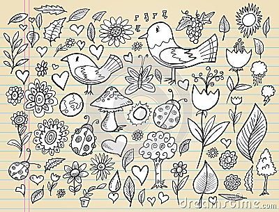 Doodle Spring Time Design Vector Set Vector Illustration