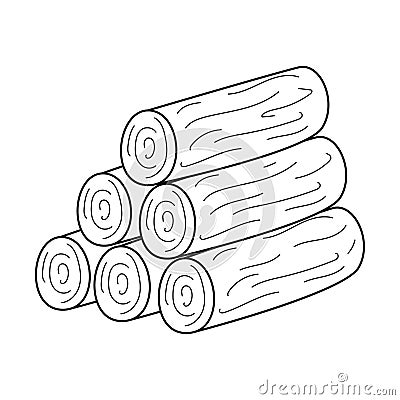 Doodle A stack of firewood, a woodpile for making a fire on a hike, camping, picnic or road trip. Felled tree trunks Vector Illustration