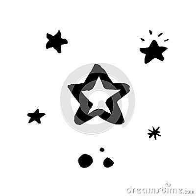 Doodle stars christmas and new year simple design elements. Isolated black and white stars and snowflakes for postcard, poster, Vector Illustration