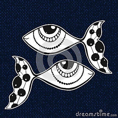 Doodle sticker of fishes. Horoscope sing of zodiac Vector Illustration