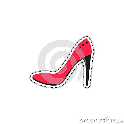 Doodle sticker with lady high heel shoe. Vector Illustration
