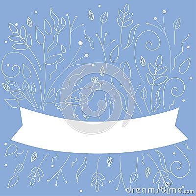 Doodle style background with flowers and bird. Vector graphics Stock Photo