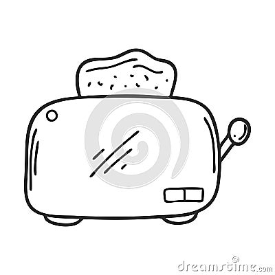 Doodle style electric toaster. Kitchen appliance for making toast for breakfast. Design element for decorating menus, recipes, Stock Photo