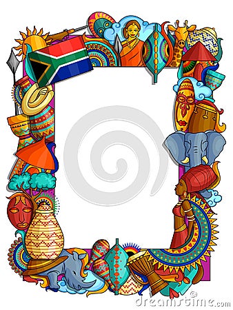 Doodle style frame of colorful African culture Vector Illustration