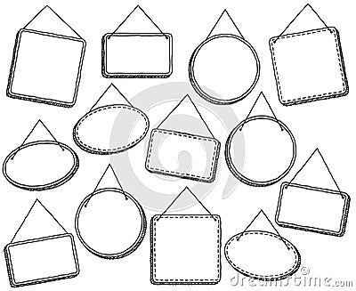 Doodle Style Hanging Signs or Frames Vector Illustration