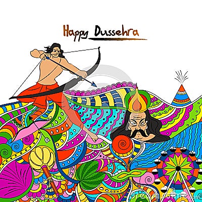 Doodle style illustration for Happy Dussehra. Cartoon Illustration